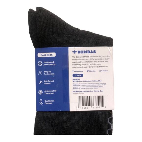 Bombas NIP Men's Women's Ultimate Comfort Calf Socks Black Gray Extra Large - Picture 7 of 8